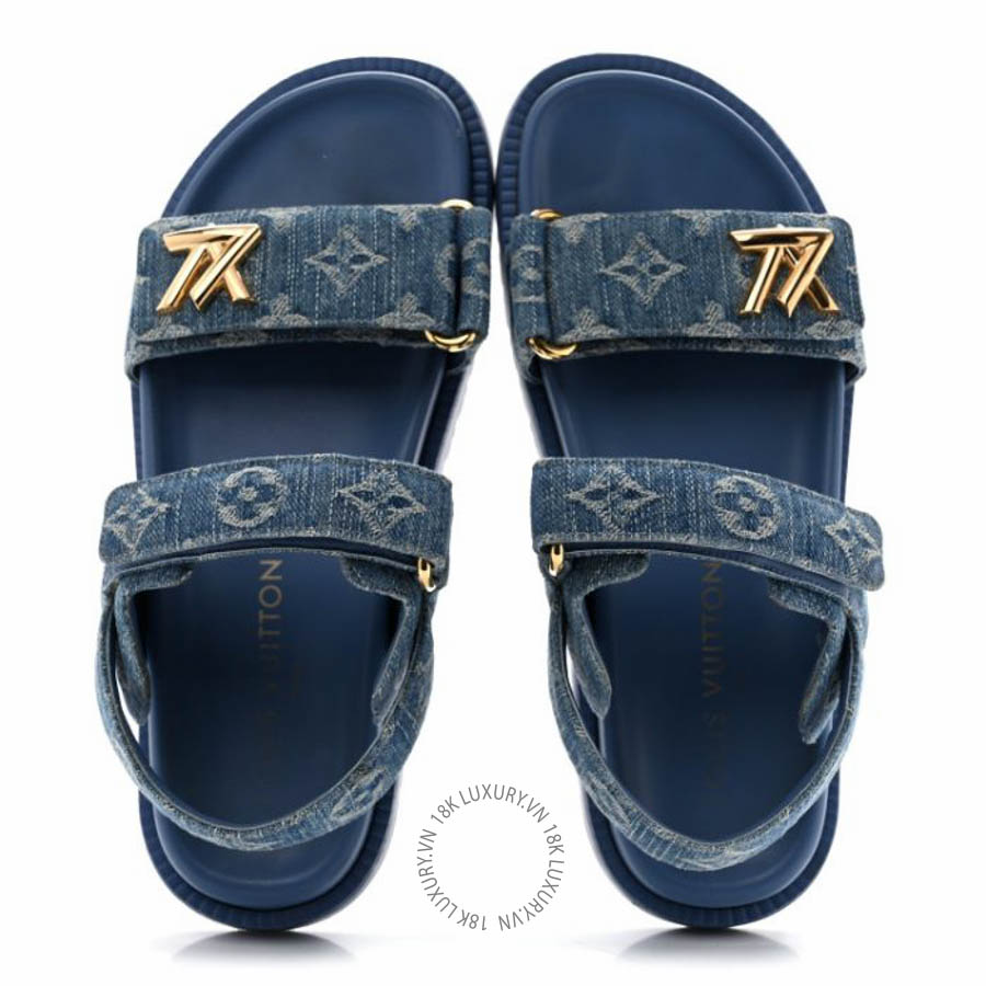 Sandal Louis Vuitton Denim Monogram LV Sunset Comfort Flat Sandals Blue FPGL121
