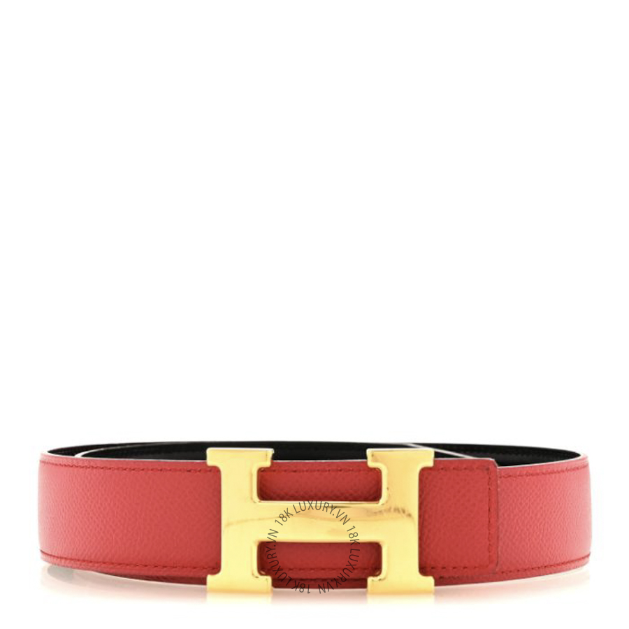 Thắt lưng Hermes Box Courchevel 32mm H Belt Black Rouge Garance AFF036