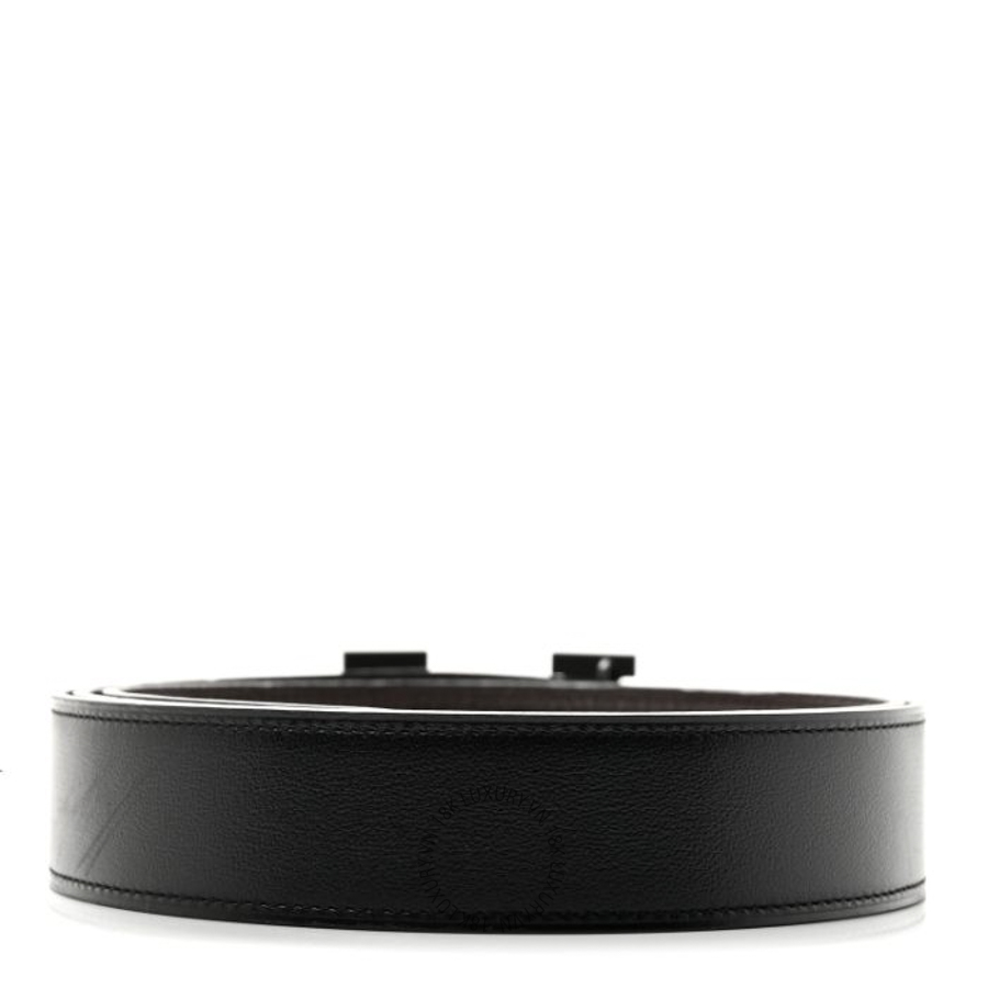 Thắt lưng Hermes Box Togo 32mm Matte H Belt Black Chocolate AFF003