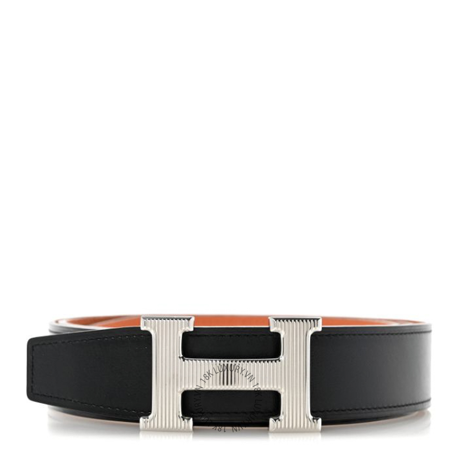 Thắt lưng Hermes Box Togo 32mm Striee H Belt Black Orange AFF010