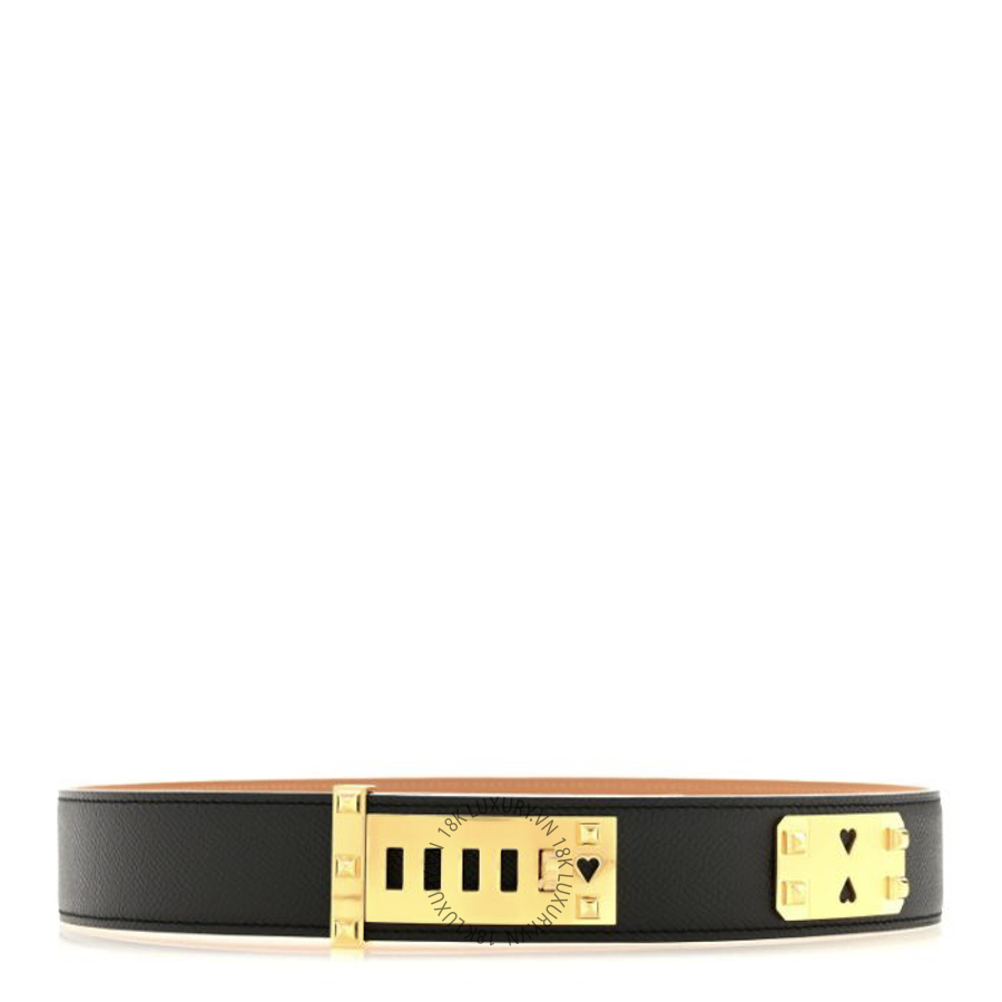 Thắt lưng Hermes Epsom 35mm Collier de Chien As De Coeur Black Gold AFF035