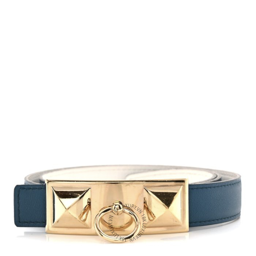 Thắt lưng Hermes Swift Epsom 24mm Sydney Belt Bleu Izmir White AFF044