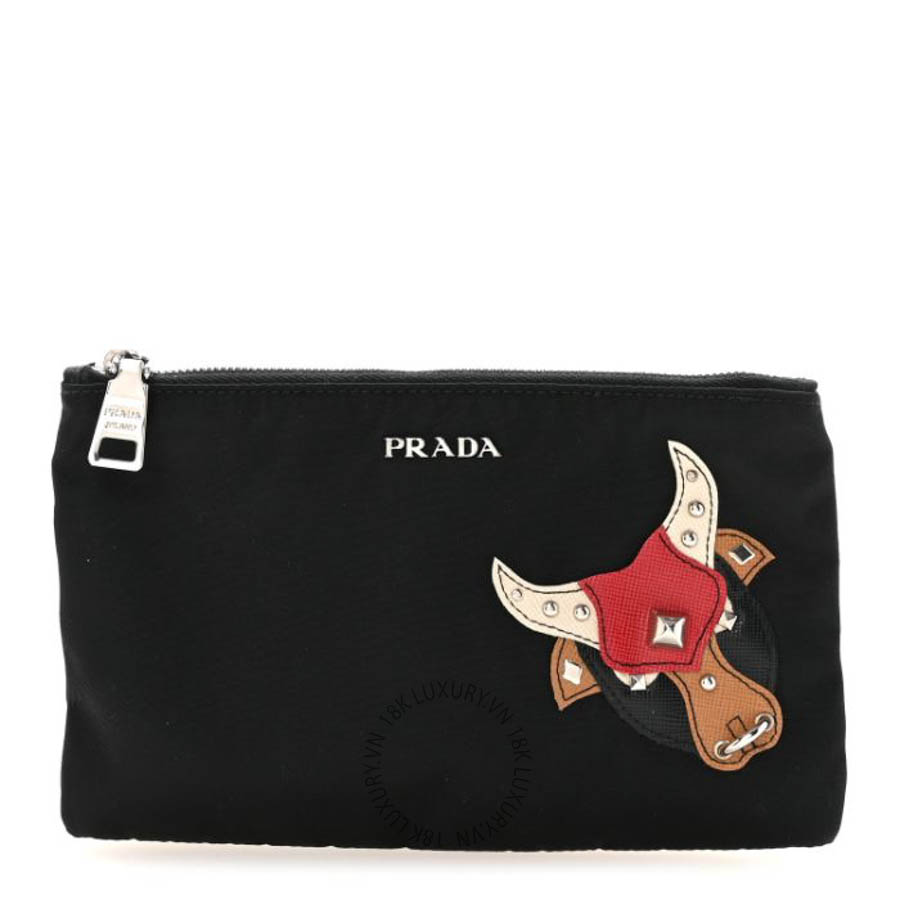 Túi cầm tay Prada Tessuto Nylon Saffiano Taurus Zip Pouch Black FPTP006