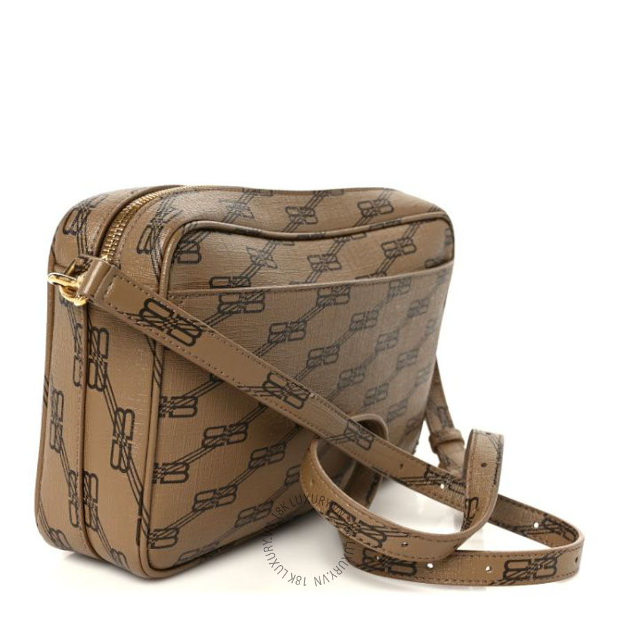 Túi đeo chéo Balenciaga Coated Canvas BB Monogram Medium Signature Camera Bag Beige Brown BLG354