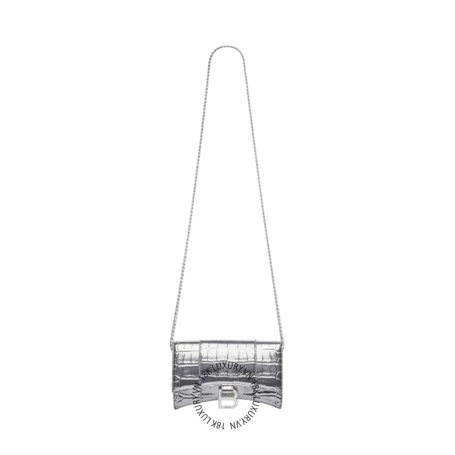 Túi đeo chéo Balenciaga Women's Hourglass Wallet On Chain in Silver 6560501S4CY8110 BLT296