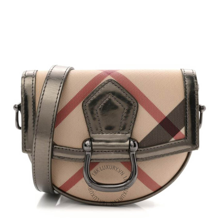Túi đeo chéo Burberry Patent Nova Check Mini Crossbody Bag Pewter FPTG012