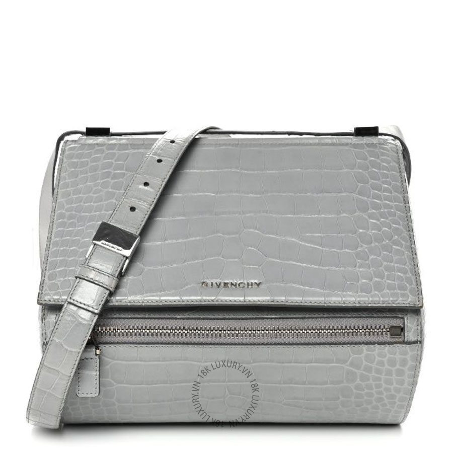 Túi đeo chéo Givenchy Calfskin Crocodile Embossed Medium Pandora Box Crossbody Bag Grey TGV058