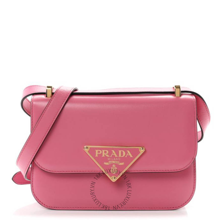 Túi đeo chéo Prada Box Calfskin Triangle Embleme Flap Shoulder Bag Begonia FPTP543