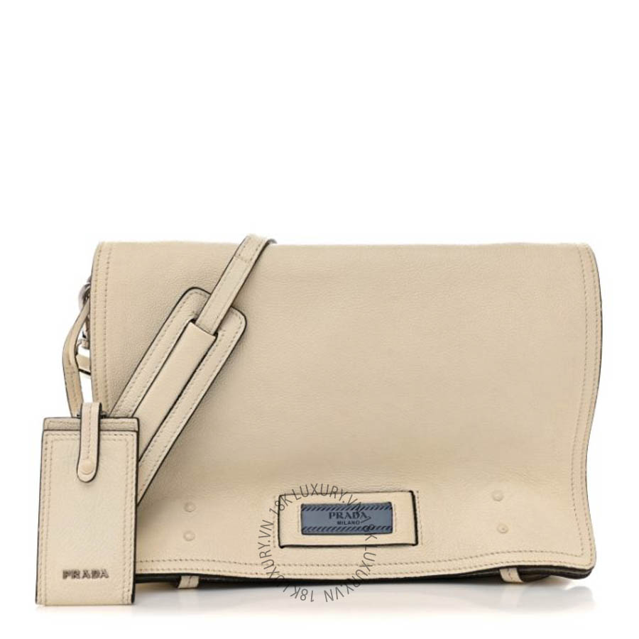 Túi đeo chéo Prada Glace Calf Etiquette Flap Bianco Astra FPTP009
