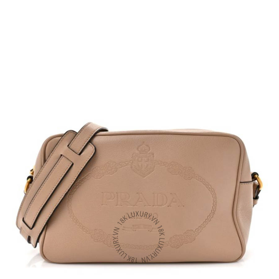Túi đeo chéo Prada Glace Calfskin Embossed Logo Crossbody Cammeo FPTP248