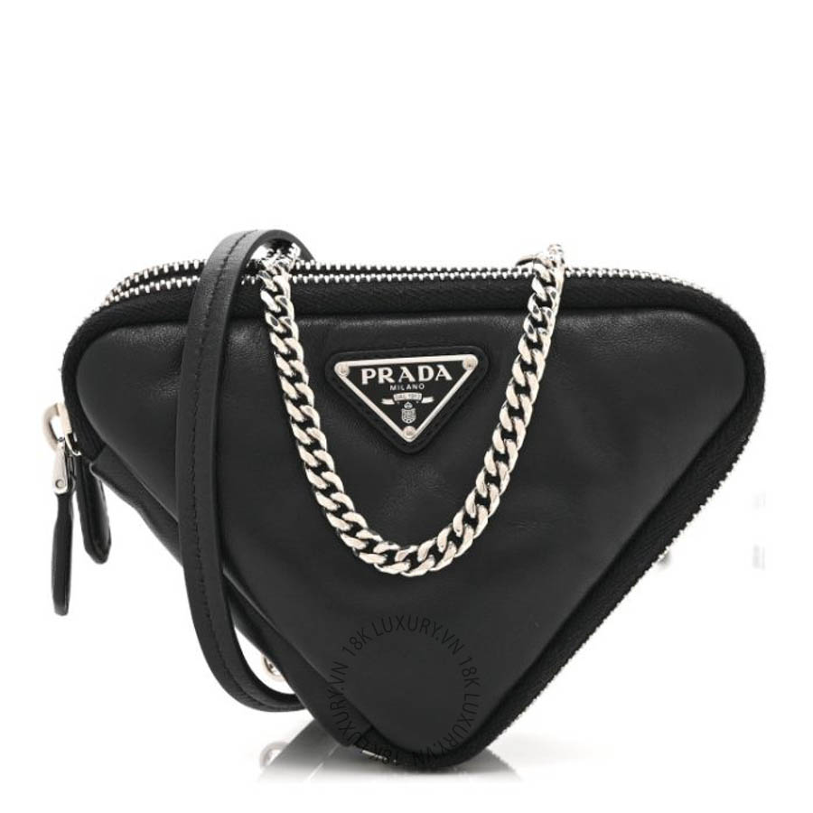 Túi đeo chéo Prada Nappa Soft Padded Mini Triangle Crossbody Pouch Black FPTP202