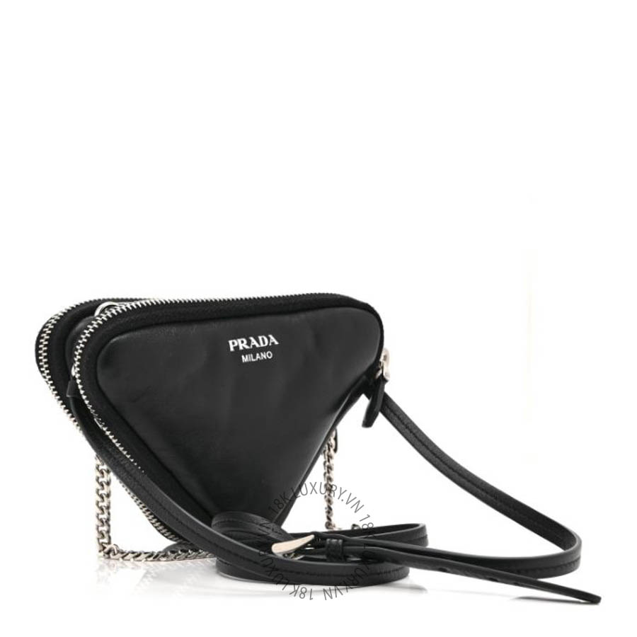 Túi đeo chéo Prada Nappa Soft Padded Mini Triangle Crossbody Pouch Black FPTP202