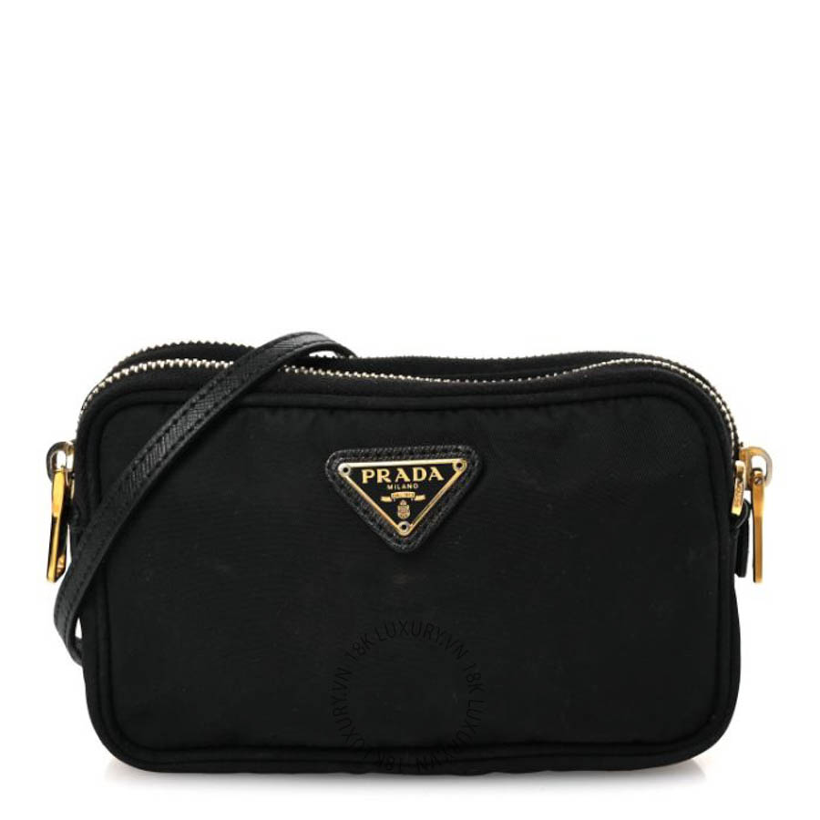Túi đeo chéo Prada Nylon Saffiano Double Zip Camera Bag Black FPTP120