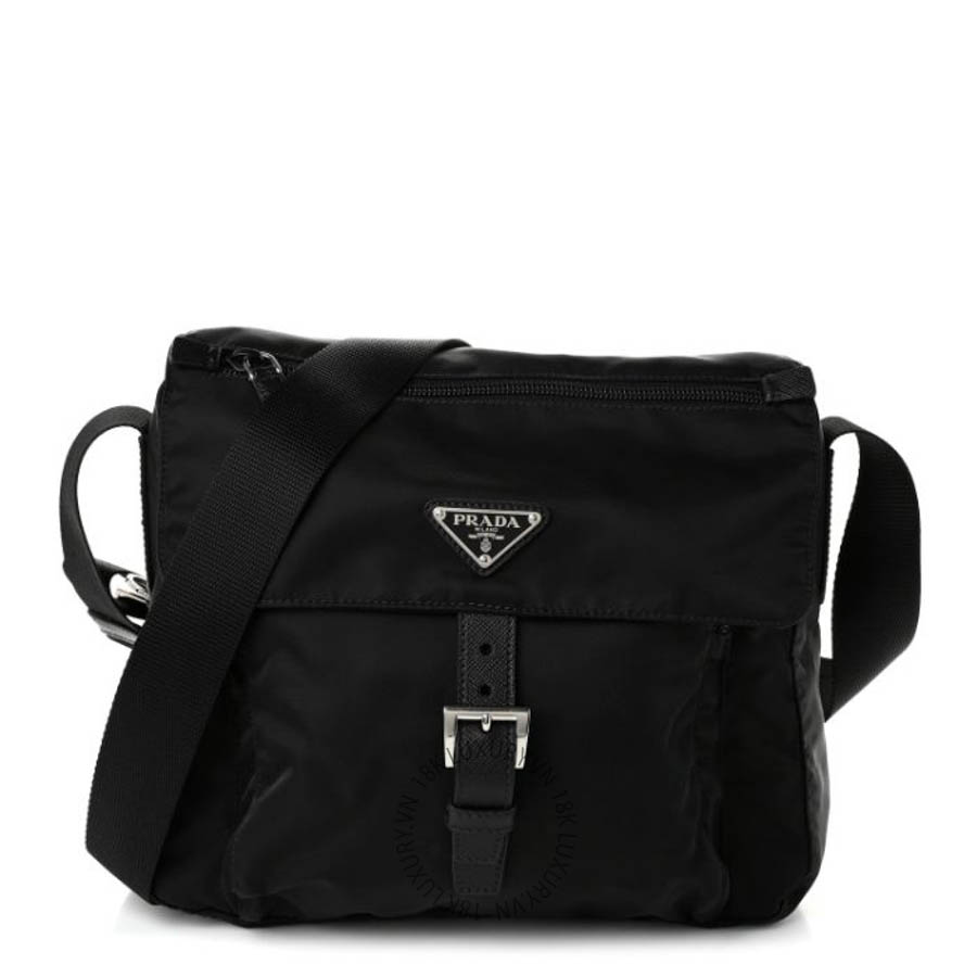 Túi đeo chéo Prada Nylon Vela Saffiano Single Buckle Messenger Shoulder Bag Black FPTP265