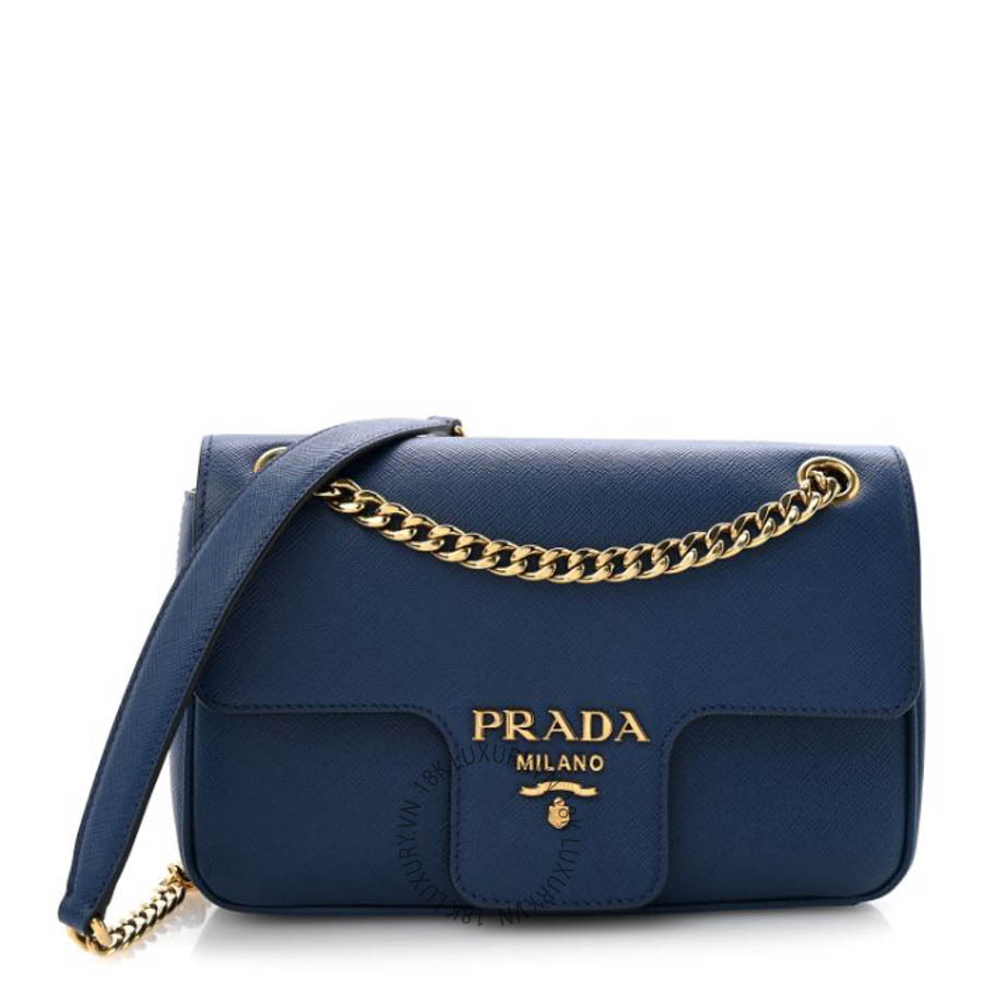 Túi đeo chéo Prada Saffiano Flap Shoulder Bag Bluette FPTP352
