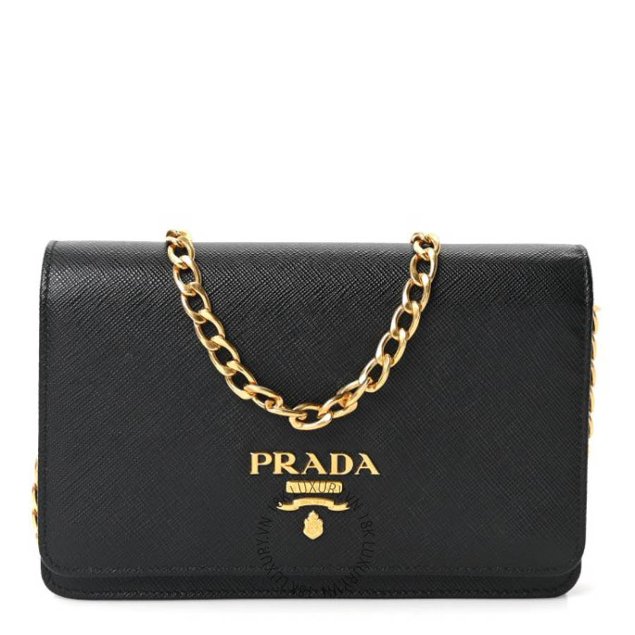 Túi đeo chéo Prada Saffiano Lux Chain Wallet Black FPTP146