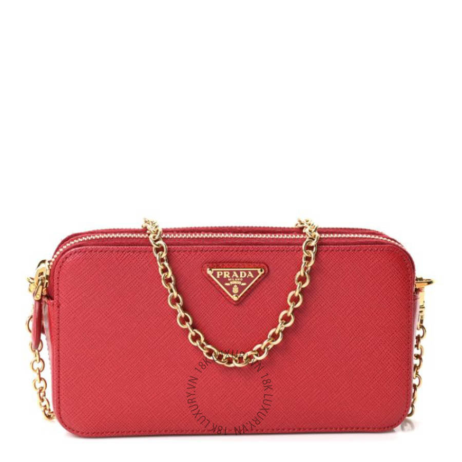 Túi đeo chéo Prada Saffiano Lux Mini Double Zip Chain Crossbody Bag Fuoco FPTP092
