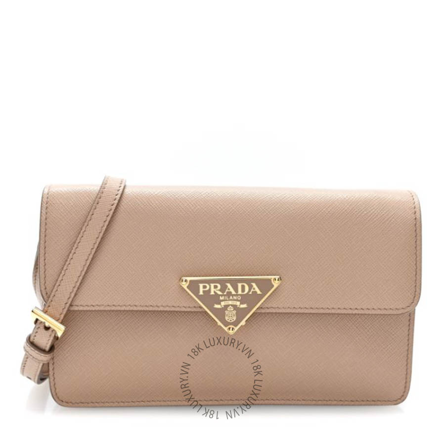 Túi đeo chéo Prada Saffiano Lux Mini Triangle Embleme Flap Shoulder Bag Cammeo FPTP586