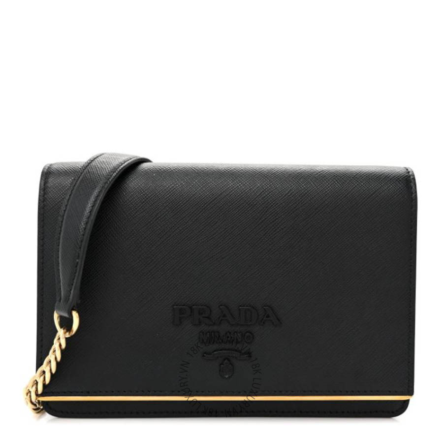 Túi đeo chéo Prada Saffiano Lux Monochrome Chain Wallet Black FPTP226
