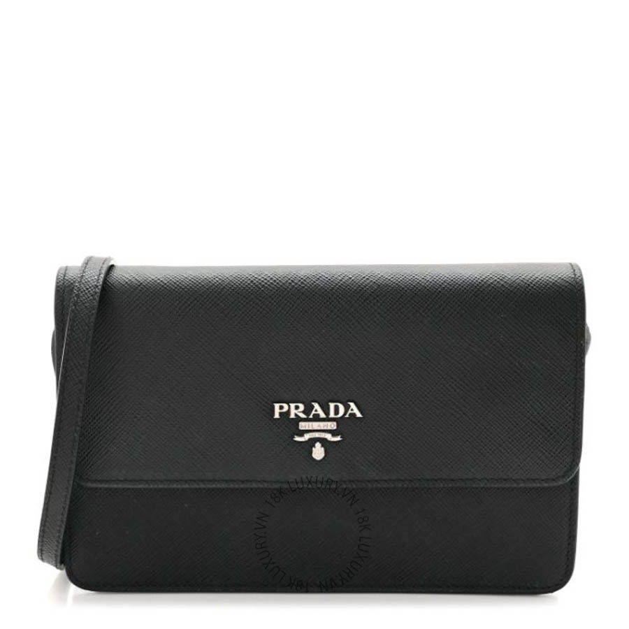 Túi đeo chéo Prada Saffiano Metal Flap Wallet With Strap Black FPTP034
