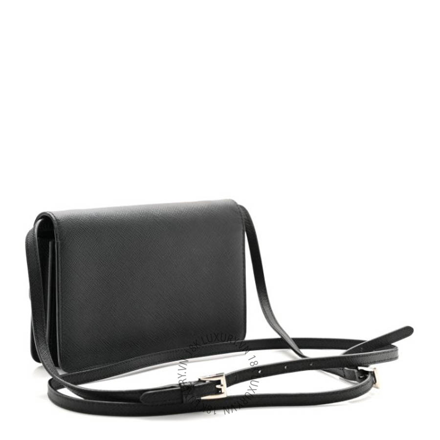 Túi đeo chéo Prada Saffiano Metal Flap Wallet With Strap Black FPTP034
