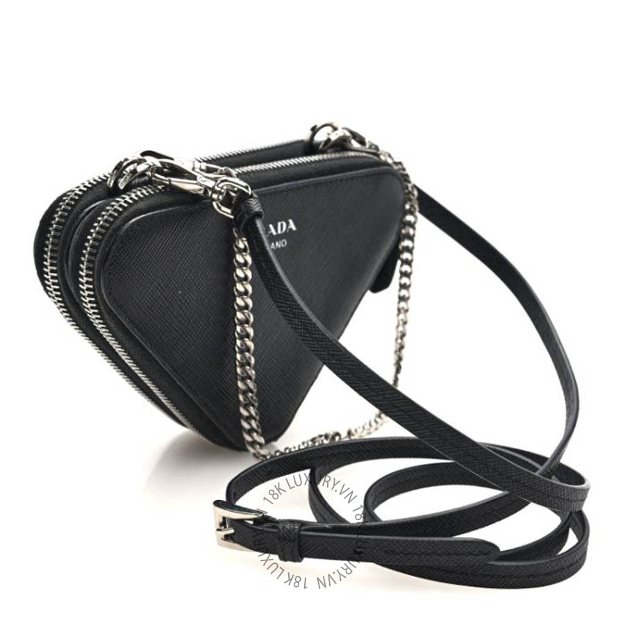 Túi đeo chéo Prada Saffiano Mini Triangle Crossbody Pouch Black FPTP355