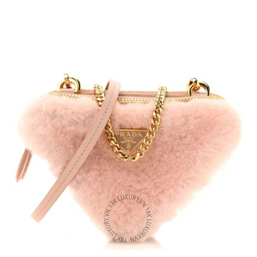 Túi đeo chéo Prada Saffiano Shearling Triangle Mini Pouch Orchidea FPTP293