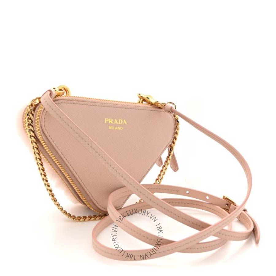 Túi đeo chéo Prada Saffiano Shearling Triangle Mini Pouch Orchidea FPTP293
