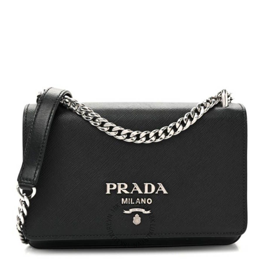 Túi đeo chéo Prada Saffiano Soft Calf Chain Crossbody Bag Black FPTP164