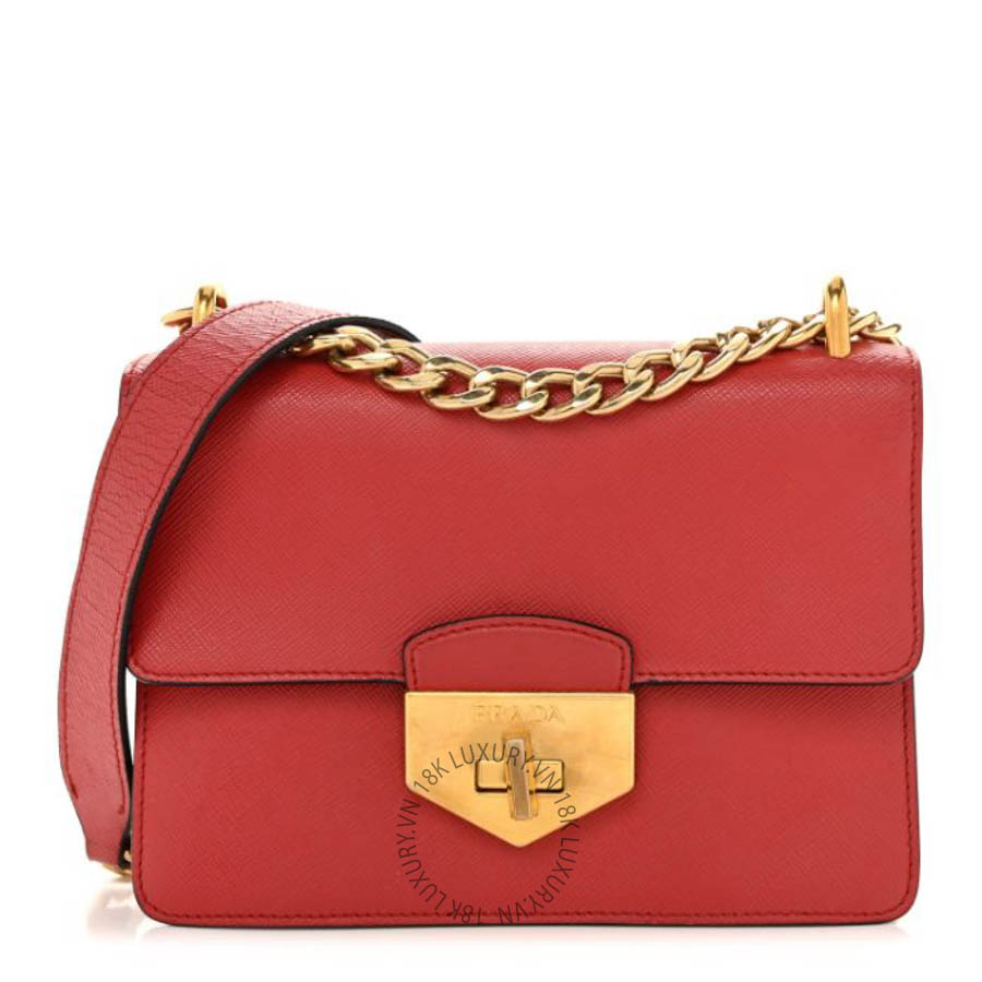 Túi đeo chéo Prada Saffiano Turn Lock Chain Shoulder Bag Fuoco FPTP015