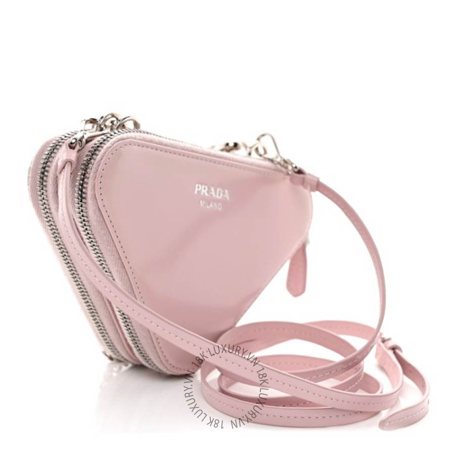 Túi đeo chéo Prada Satin Crystal Mini Triangle Crossbody Pouch Alabastro FPTP276