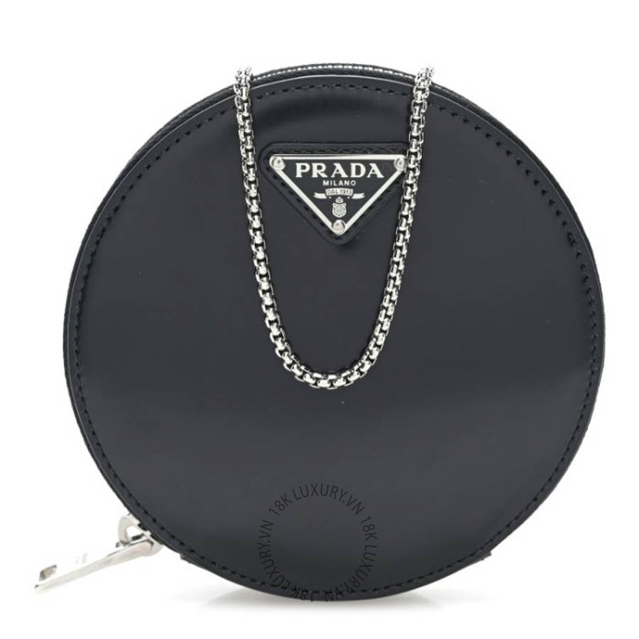 Túi đeo chéo Prada Spazzolato Round Chain Coin Crossbody Pouch Black FPTP121