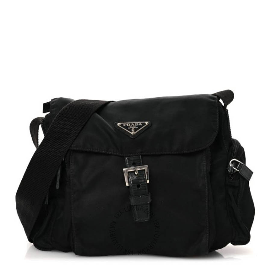 Túi đeo chéo Prada Tessuto Nylon Saffiano Small Vela Messenger Black FPTP050