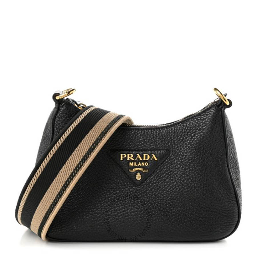 Túi đeo chéo Prada Vitello Daino Soft Zippered Hobo Shoulder Bag Black FPTP545