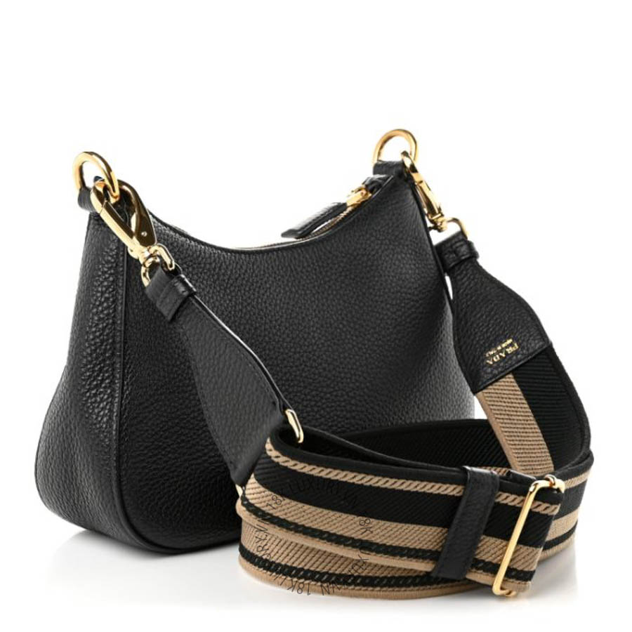 Túi đeo chéo Prada Vitello Daino Soft Zippered Hobo Shoulder Bag Black FPTP545