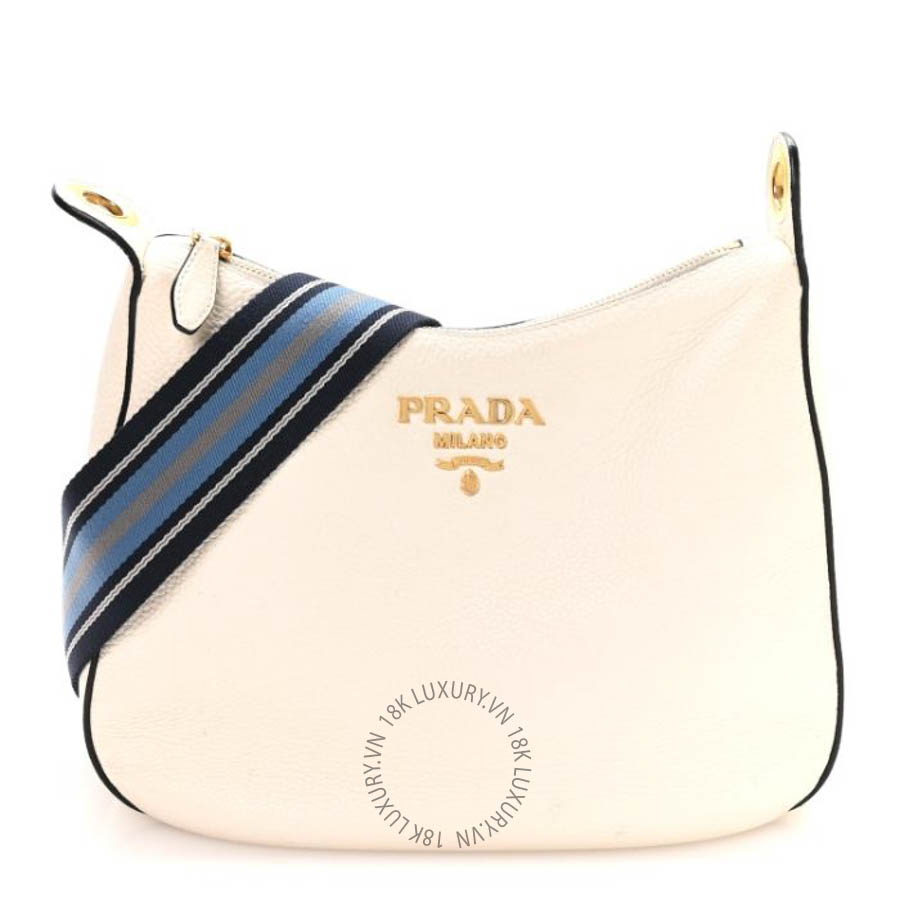 Túi đeo chéo Prada Vitello Phenix Zippered Messenger Hobo White FPTP312