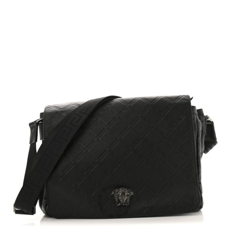 Túi đeo chéo Versace Calfskin Embossed Medusa Messenger Bag Black TVS20