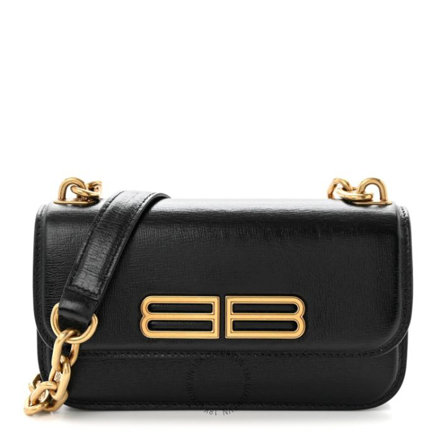 Túi mini Balenciaga Calfskin Stripe Embossed Gossip Chain Bag XS Black BLG382