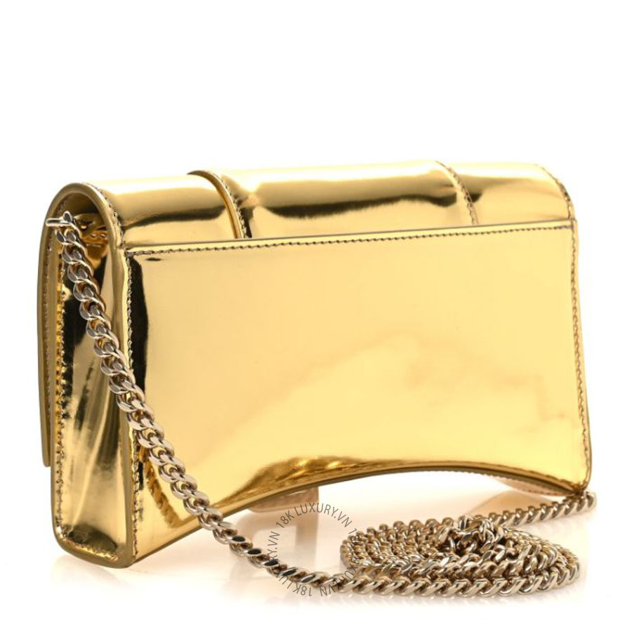 Túi mini Balenciaga Mirror Calfskin Hourglass Chain Bag Gold BLG199