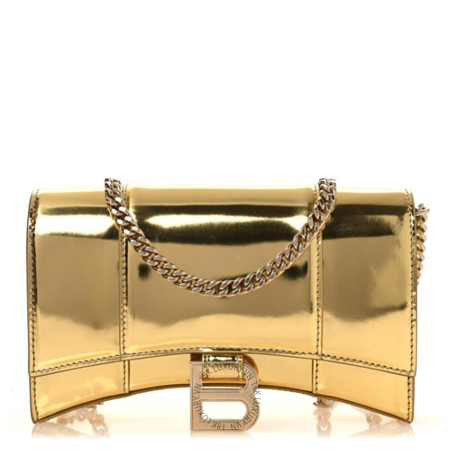 Túi mini Balenciaga Mirror Calfskin Hourglass Chain Bag Gold BLG199