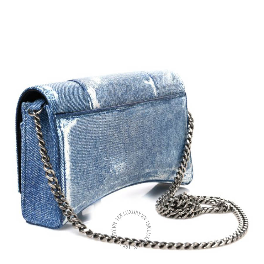 Túi mini Balenciaga Nappa Denim Printed Hourglass Chain Bag Denim Blue BLG068