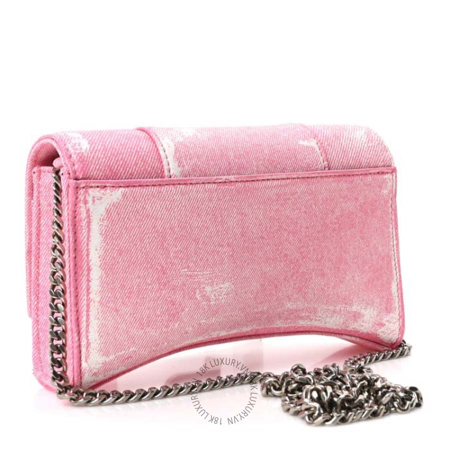 Túi mini Balenciaga Nappa Denim Printed Hourglass Chain Bag Denim Pink BLG110
