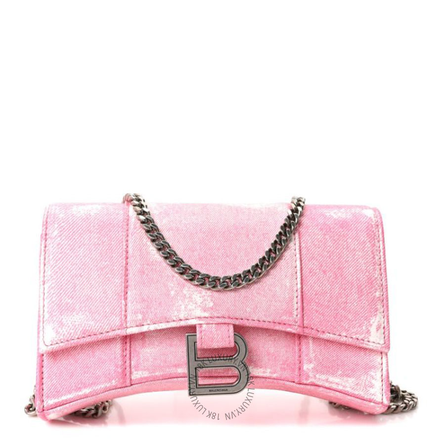 Túi mini Balenciaga Nappa Denim Printed Hourglass Chain Bag Denim Pink BLG110