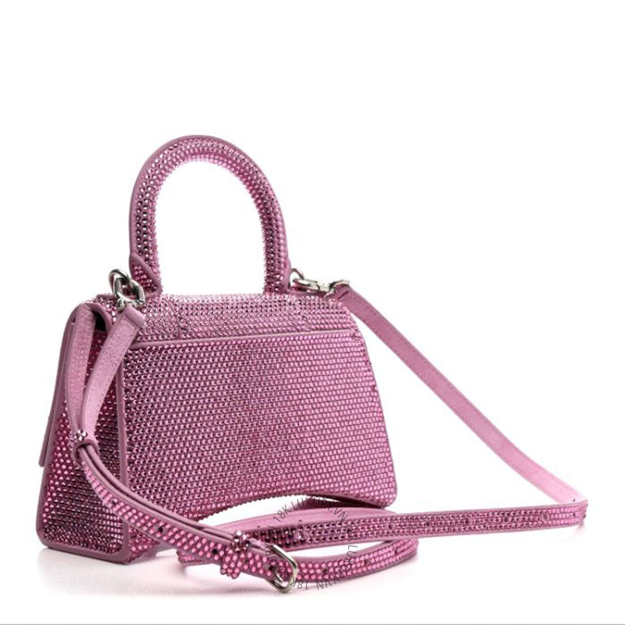 Túi mini Balenciaga Strass Suede Hourglass Top Handle Bag XS Pink BLG082
