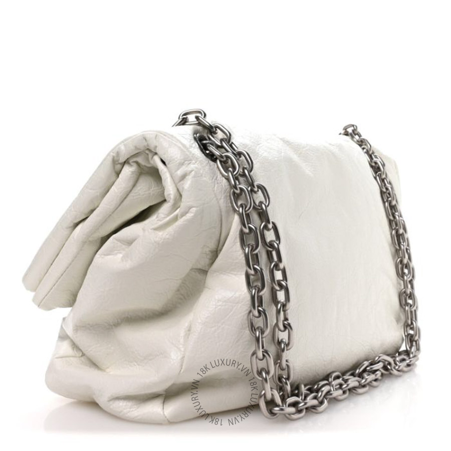 Túi xách Balenciaga Arena Calfskin Nylon Medium Monaco Chain Shoulder Bag Optic White BLG408