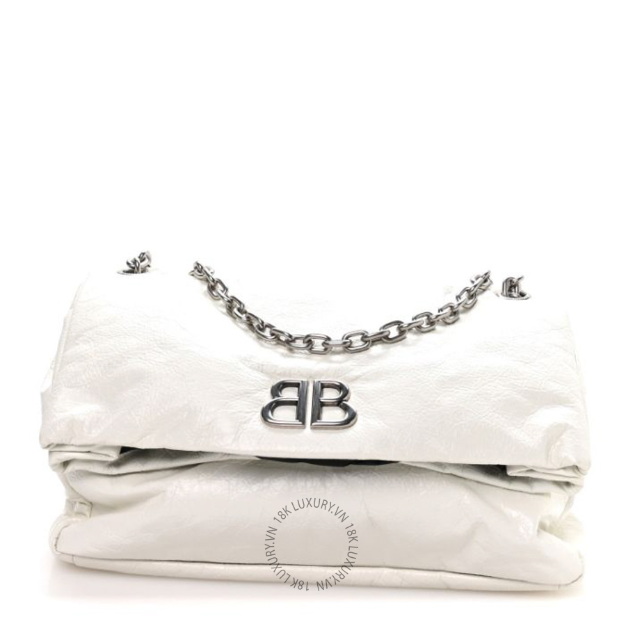 Túi xách Balenciaga Arena Calfskin Nylon Medium Monaco Chain Shoulder Bag Optic White BLG408