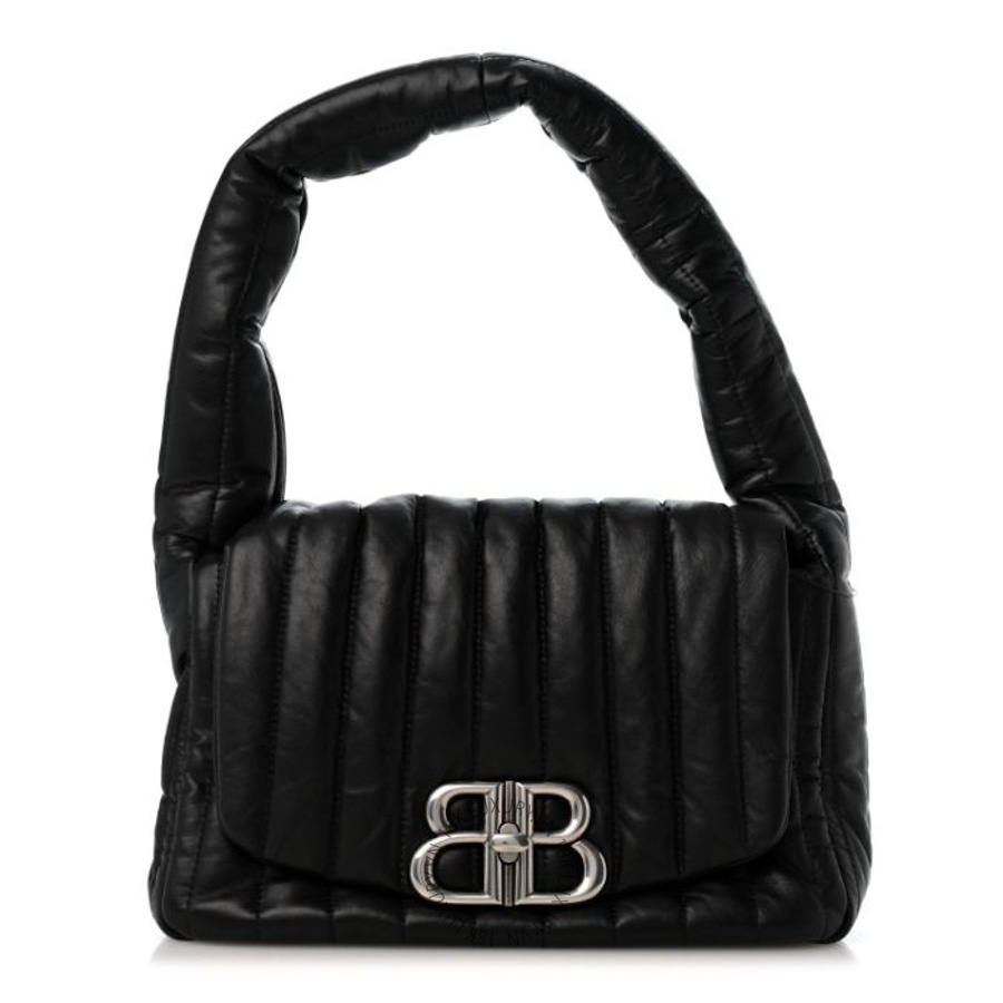 Túi xách Balenciaga Crushed Calfskin Quilted Small Monaco Shoulder Bag Black BLG152