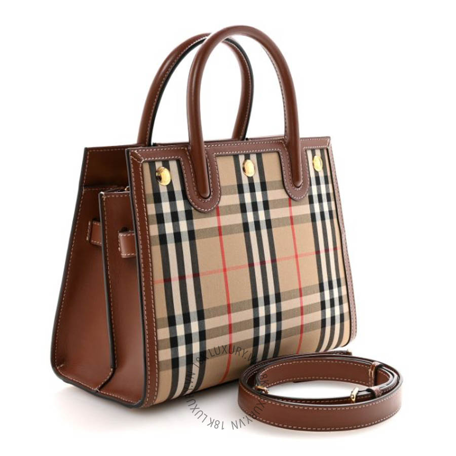 Túi xách Burberry Calfskin Vintage Check Two Handle Title Bag Archive Beige FPTG140