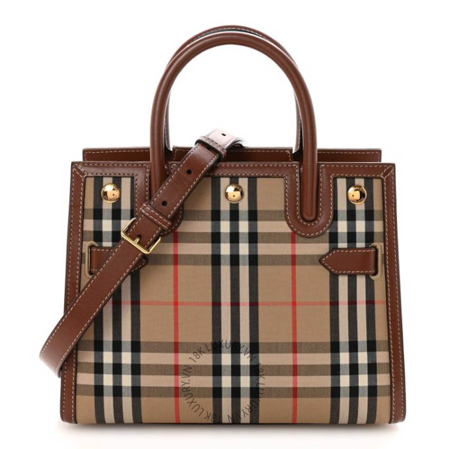 Túi xách Burberry Calfskin Vintage Check Two Handle Title Bag Archive Beige FPTG140