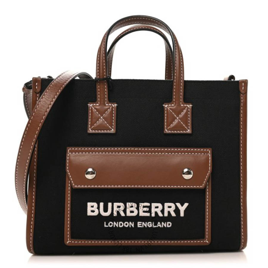 Túi xách Burberry Canvas Smooth Calfskin Mini Two Tone Freya Tote Black Tan FPTG096